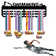 ファッション鉄メダルハンガーホルダーディスプレイウォールラック  3行  ネジ付き  ブラック  水泳  スポーツ  150x400x1.5mm ODIS-WH0059-001-7