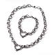 Heart 304 Stainless Steel Link Necklaces and Bracelets Jewelry Sets, with Lobster Claw Clasps, Stainless Steel Color, 18.5 inch(470mm), 215mm(8-1/2 inch)