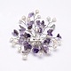 Flower Natural Amethyst Brooches JEWB-E009-P19-08-2