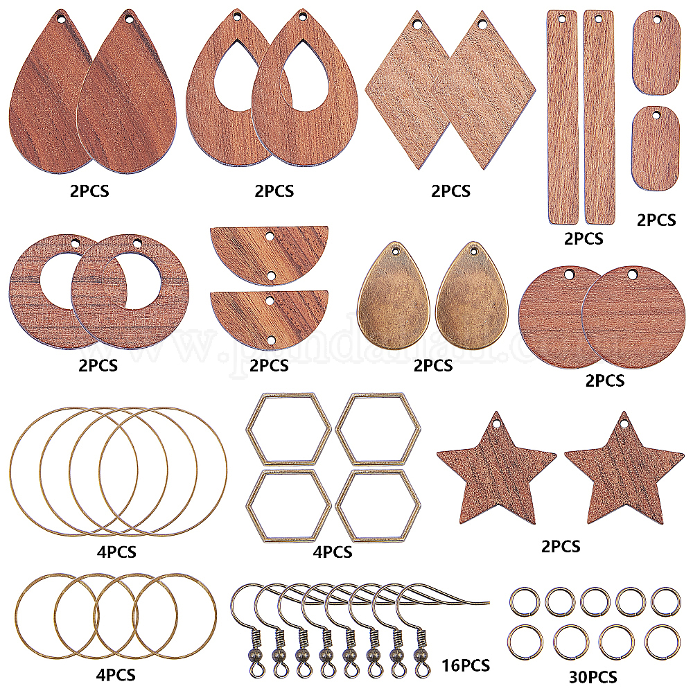Wholesale SUNNYCLUE DIY Walnut Wood & CCB Plastic Pendants Dangle