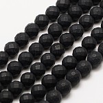 Chapelets de perles en agate noire mate naturelle, teinte, facette (64 facette) ronde, 8mm, Trou: 1.5mm, Environ 49 pcs/chapelet, 15.5 pouce