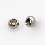 Rondelle 304 séparateurs perles en acier inoxydable, couleur inoxydable, 3.5x1.3mm, Trou: 2mm