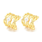 Овальные серьги-каффы из латуни с пластиковым жемчугом EJEW-A028-54G