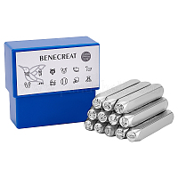 BENECREAT 12 Packs (6mm 1/4) Matte Design Metal Stamp Punches with Tool  Case for Jewelry Leather Wood Stamping, Animals and Plants Theme