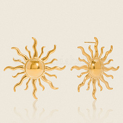 Boucles d'oreilles à tige en acier inoxydable 304 en forme de soleil, véritable 18k plaqué or, 39.5mm