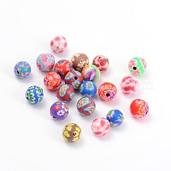 Perles en pâte polymère manuel, ronde, couleur mixte, environ 8 mm de diamètre, Trou: 1~3mm