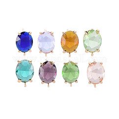 Risultati dell'orecchino della vite prigioniera d'ottone, cadmio & nichel &piombo libero, con vetro, ovale con passante, oro chiaro, colore misto, 12~14x8mm, Foro: 1.2 mm, ago :0.6~0.7mm