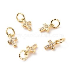 Messing micro pave klare zirkonia anhänger, cadmiumfrei und bleifrei, Kreuz, echtes 18k vergoldet, 8x5x1.5 mm, Bohrung: 3.5 mm