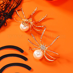 Boucles d'oreilles à tige en alliage araignée, avec perle d'imitation, or, blanc, 45x42mm