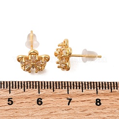Ohrstecker mit Blumenmotiv aus Messing mit Mikropflaster und klaren Zirkonia&nbsp;EJEW-C158-17C-G