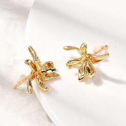 Orecchini a bottone in ottone con fiori&nbsp;EJEW-B148-02G