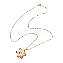 Halsketten mit Blumenanhänger aus undurchsichtigem Acryl und Glasperlen mit lächelndem Gesicht und Edelstahlkabelkette für Damen&nbsp;NJEW-MZ00133