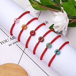 Natürliches grünes Aventurin Donut geflochtenes Perlenarmband&nbsp;BJEW-SW00047-03