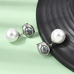 Pendientes de acero inoxidable 304 con circonitas cúbicas transparentes pavé&nbsp;SA-CBADCF0-01P