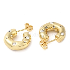 Orecchini a bottone rotondi con cuore in ottone placcato a cremagliera con zirconi&nbsp;EJEW-E290-03G