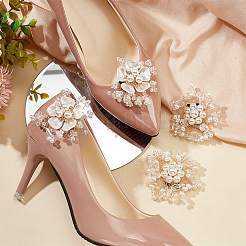 4 pieza de 2 estilos de aleación de flores con adornos de zapatos de perlas de imitación de plástico&nbsp;FIND-CP0001-64