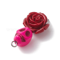 5 Stück 5 Farben synthetische Koralle & Türkis gefärbte Blumenschädel-Verbinder-Charms&nbsp;PALLOY-JF02783