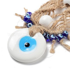 Plat rond avec des décorations de pendentif en verre mauvais œil&nbsp;EVIL-PW0002-18A-01