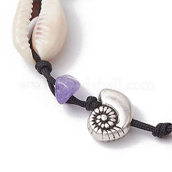4 bracciale di perline intrecciate con perline di pietre preziose naturali e sintetiche e perline di conchiglia di ciprea&nbsp;BJEW-JB11834