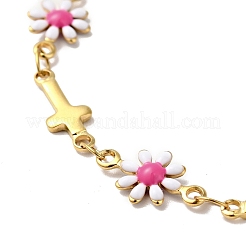 Ionenplattiertes (IP) Emaille-Armband mit Blumen- und Kreuzgliederkette&nbsp;BJEW-C023-01G-02