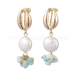 Ohrstecker in Muschelform aus natürlichem Larimar&nbsp;EJEW-JE07054