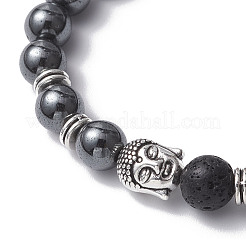 Braccialetti di perline intrecciate in ematite sintetica non magnetica e perline di roccia lavica naturale&nbsp;BJEW-JB12611-01