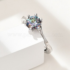 Rhodinierte 925 Sterling Silber Moissanit verstellbare Ringe&nbsp;RJEW-U038-12P