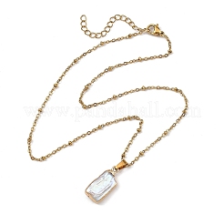 Colliers pour femmes avec pendentif rectangulaire en perle keshi naturelle baroque et chaîne satellite en acier inoxydable 304&nbsp;NJEW-JN06239