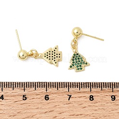 Pendientes colgantes navideños de latón con micropavé de circonitas cúbicas&nbsp;EJEW-L306-01G-01