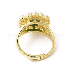 Anello regolabile esagonale con pietra preziosa mista naturale placcata ionica (ip) con perline di plastica&nbsp;RJEW-E075-03G