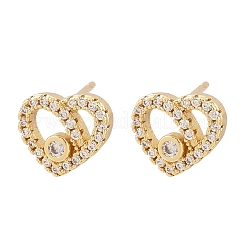 Orecchini a bottone in ottone con micro pavé di zirconi chiari a forma di cuore&nbsp;EJEW-F400-28B-G