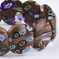 Handgemachte synthetische Goldstone & Millefiori Bunte Malerei Stretch Armbänder&nbsp;BJEW-S039-07