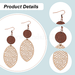 3 par de pendientes colgantes ovalados huecos de madera de 3 colores con pasadores de acero inoxidable 304 para mujer&nbsp;EJEW-AN0004-83