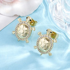 Orecchini a bottone da donna in ottone placcato a cremagliera con micro pavé di zirconi cubici trasparenti&nbsp;EJEW-C125-31G
