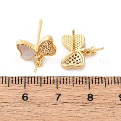 Accesorios para pendientes con forma de concha y circonita cúbica micropavé de latón&nbsp;KK-D363-07G