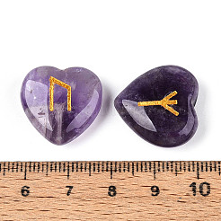 25 Stück natürliche Amethyst-Herz-Runensteine mit eingraviertem Elder-Futhark-Alphabet&nbsp;G-T144-02A