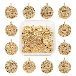 12pcs 12 colgantes de circonita cúbica micro pavé de latón de estilo&nbsp;ZIRC-LS0001-03G