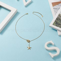 304 Edelstahl Muschel mit Sternanhänger Lasso-Halskette für Damen&nbsp;NJEW-JN04208-01