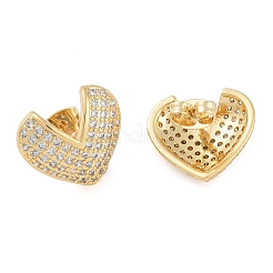 Orecchini a bottone da donna con pavé di zirconi cubici trasparenti in ottone&nbsp;EJEW-S225-09G-03
