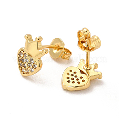 Chapado en rack latón micro pavé corazón de circonita cúbica transparente con pendientes de corona&nbsp;EJEW-F301-03