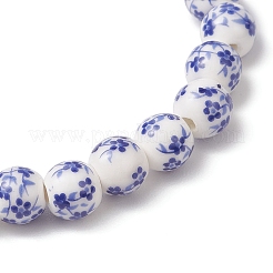 Handgefertigte Stretch-Armbänder aus Porzellan und Keramik mit Blumendruck und runden Perlen für Unisex&nbsp;BJEW-JB12070