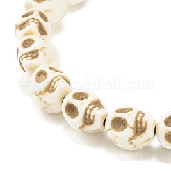 Pulsera elástica de calavera sintética turquesa (teñida)&nbsp;BJEW-JB08069-02