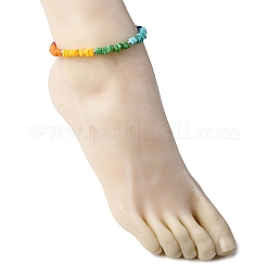 Tobilleras con cuentas de chakras y pepitas de concha de agua dulce natural teñidas&nbsp;AJEW-AN00745