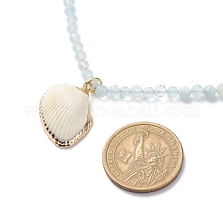 Perlenkette aus natürlichem Aquamarin und Lavagestein mit Messinganhänger&nbsp;NJEW-JN03997