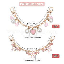 2 pièce 2 styles rose en alliage de zinc émaillé nœud papillon coeur breloque chaîne de câble chaînes de sac à main&nbsp;FIND-BBC0004-58