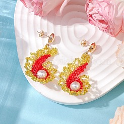 Juego de pendientes colgantes con forma de caracola con cuentas de semillas de vidrio y perlas de vidrio para mujer&nbsp;EJEW-MZ00269