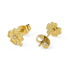 Kleeblatt-Ohrstecker aus Strass&nbsp;EJEW-P212-24G-01
