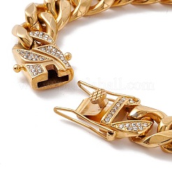 Pulsera de cadena de eslabones de acero inoxidable 304 con baño de iones (IP) y cristales de imitación para mujer.&nbsp;BJEW-E107-02G