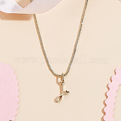 1 pezzo di catena in ottone e collane con ciondolo a forma di lettera in acciaio inossidabile 304&nbsp;NJEW-LP0001-40J-G