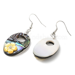 Orecchini pendenti con conchiglia paua naturale e fiori di conchiglia bianca&nbsp;EJEW-E289-01P-03